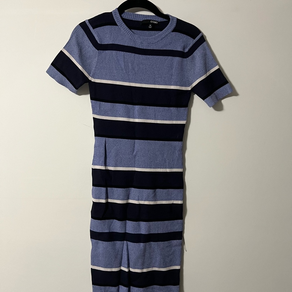Striped Midi Dress in Navy and Light Blue